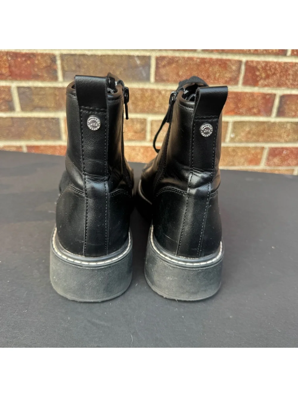 Madden NYC Black Lace-Up Synthetic Leather Ankle Boots with Side Zipper